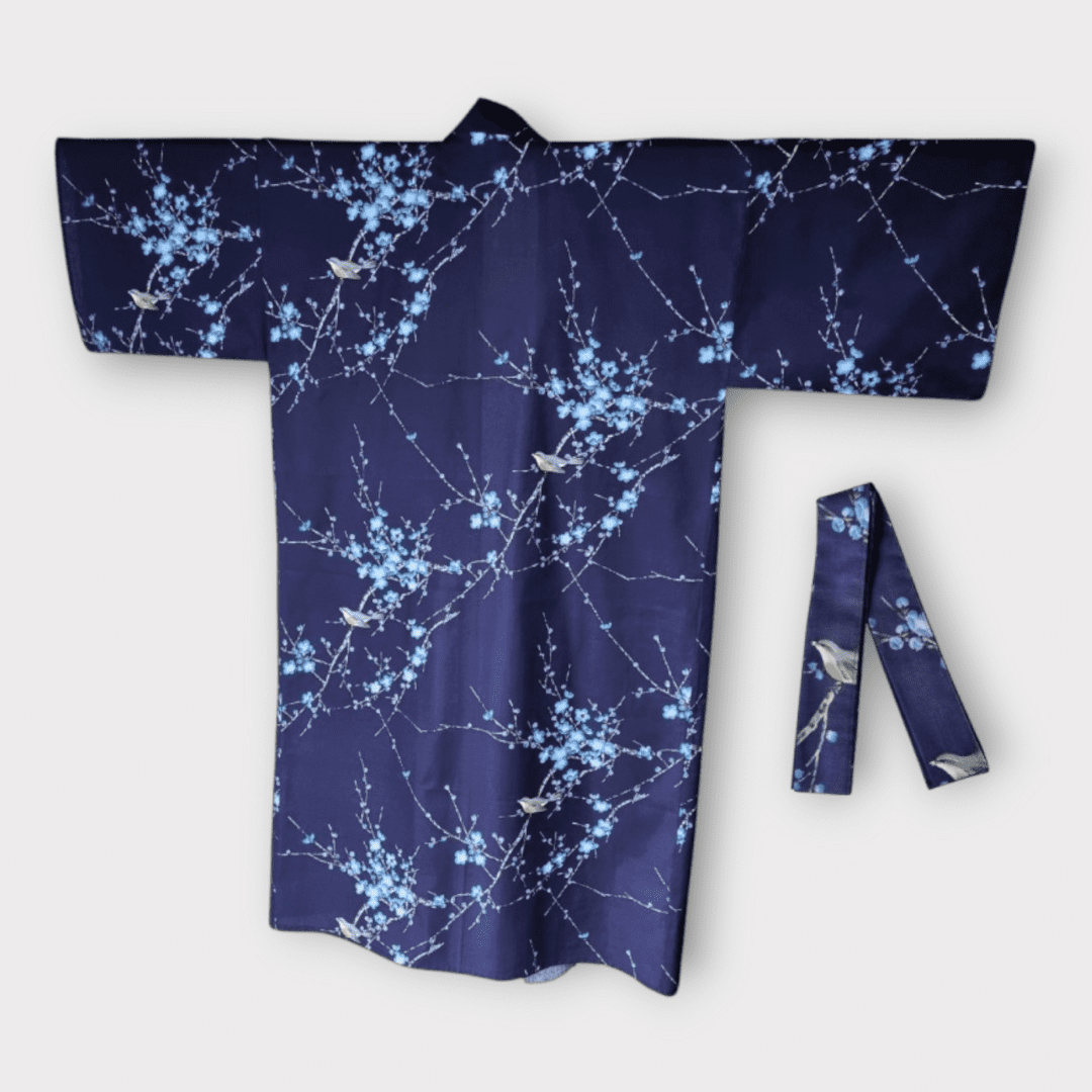 Plus Size Yukata Pflaumenblüte blau inkl. Obi #farbe_Blau