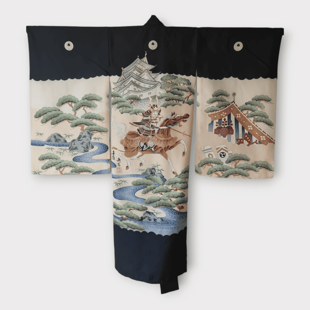 Vintage Furisode Kimono Kinder Set Samurai 116 und 122
