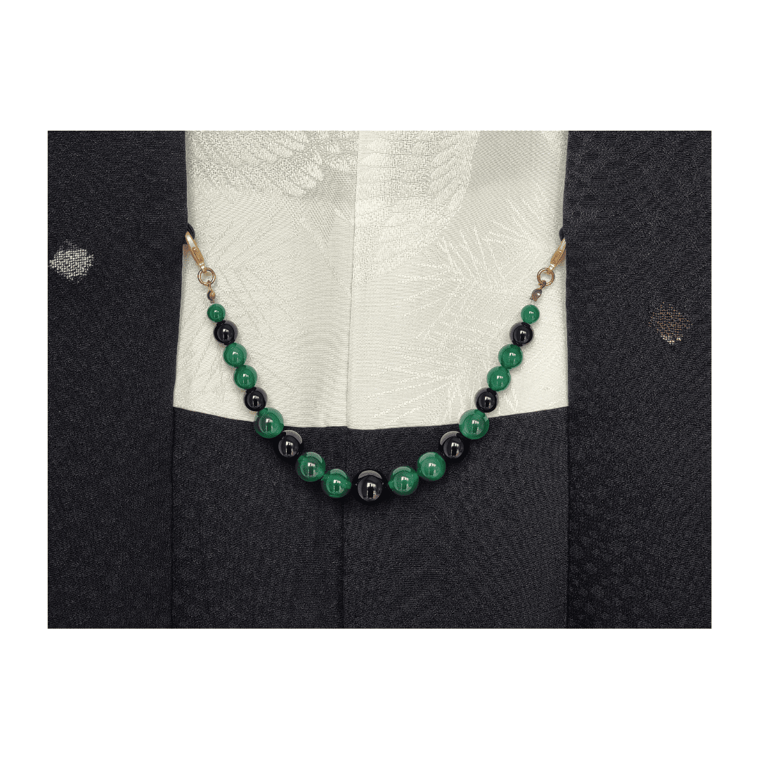 Haori Himo Kette Grüner Achat und Onyx