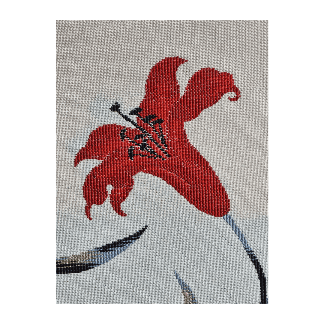 Vintage Kyobukuro Obi Creme Orchideen