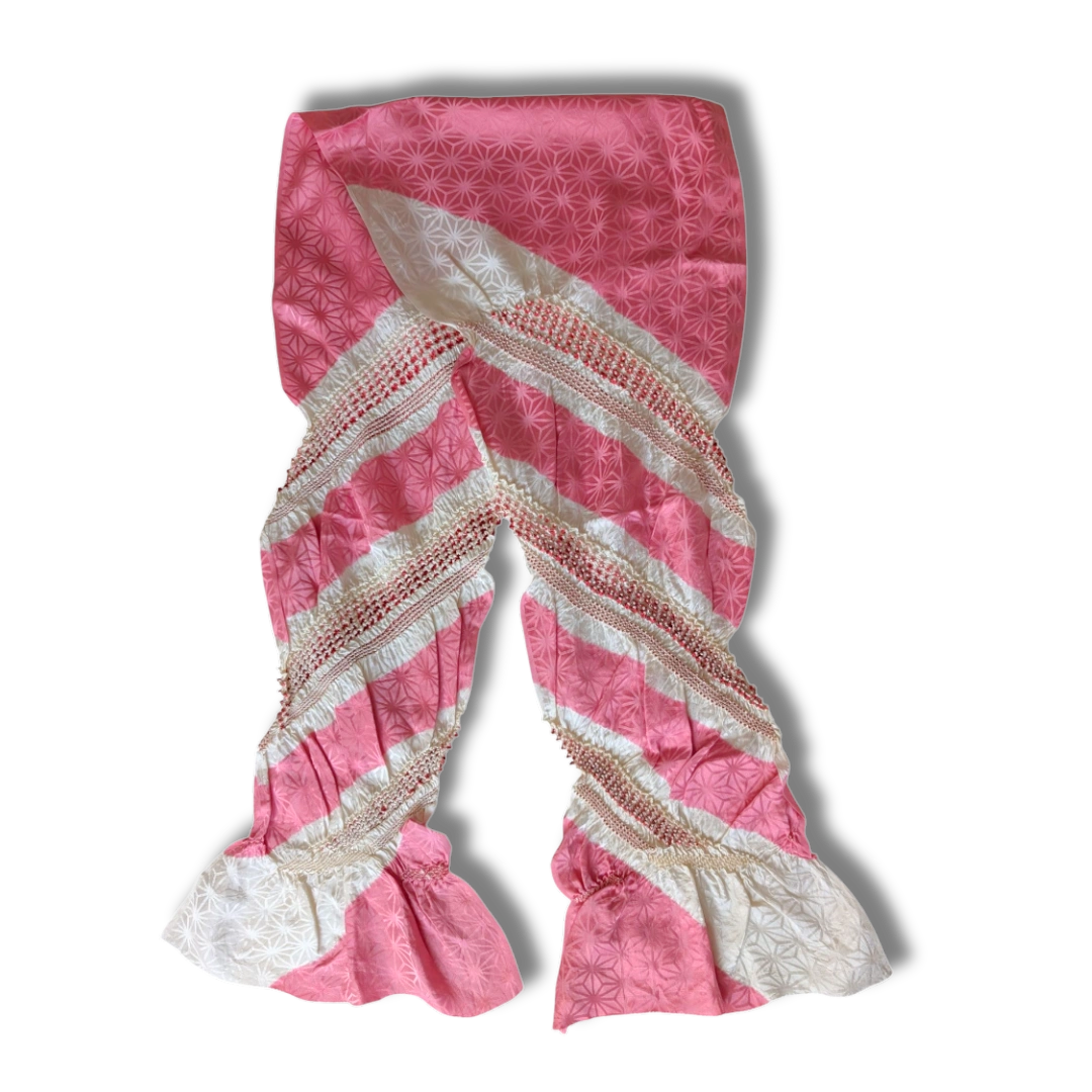 Vintage Obiage aus Seide in Pink mit Shibori Asanoha