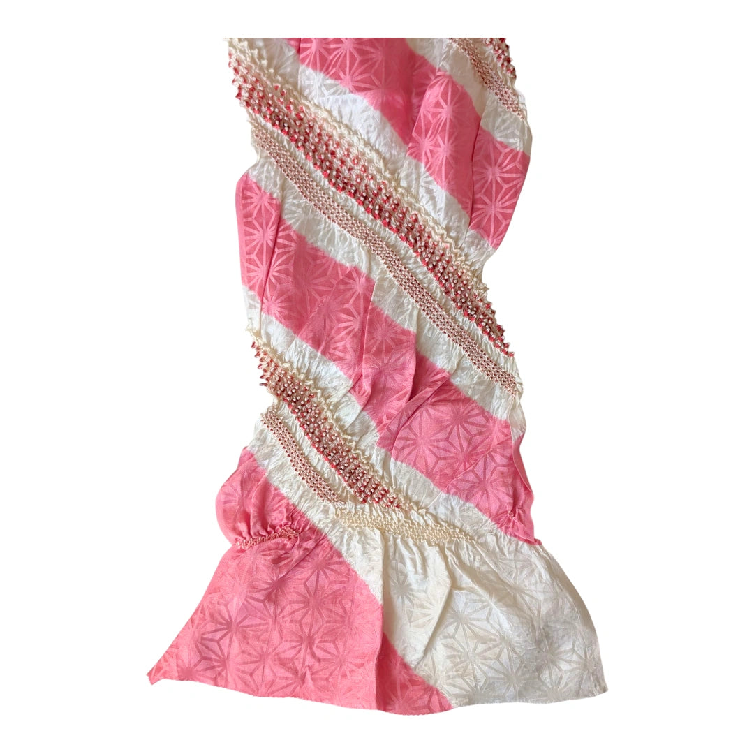 Vintage Obiage aus Seide in Pink mit Shibori Asanoha
