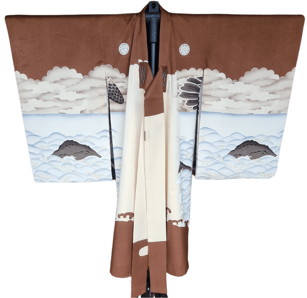 Vintage Furisode Kimono Kinder Adler und Schiffe 110 und 116