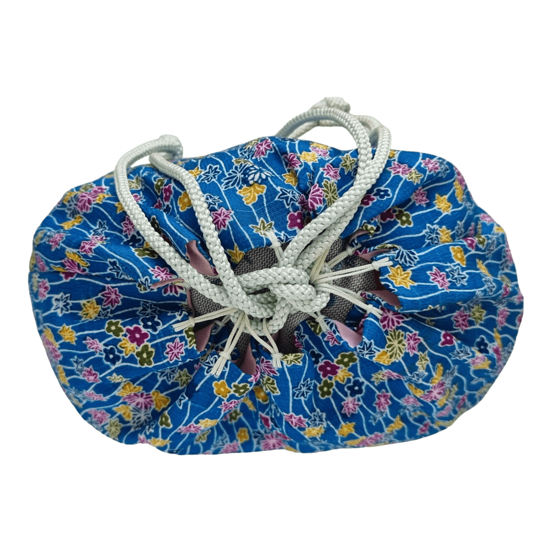 Vintage Kinchaku Takekago Bambus Korbtasche Blau