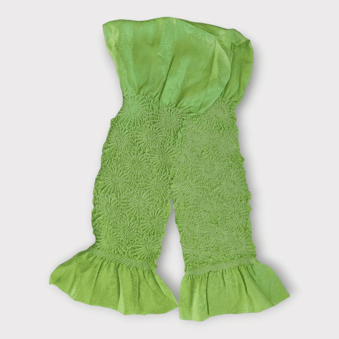 Vintage Obiage Grün Shibori Seide Chrysanthemen