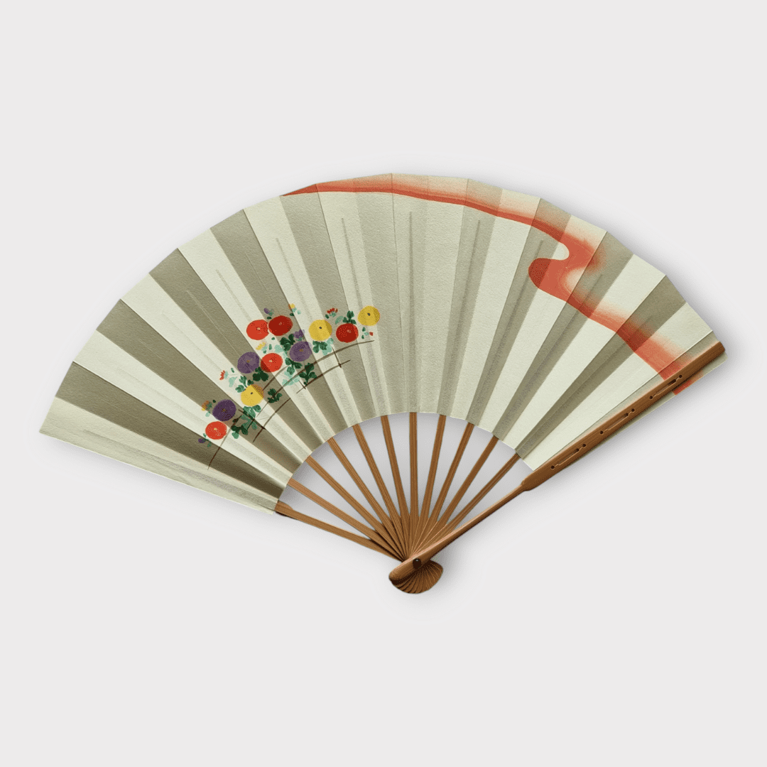 Vintage Sensu japanischer Handfächer Blumenwiese