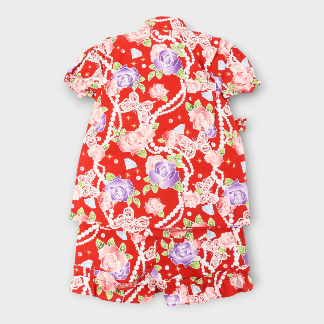Roter Jinbei mit Rosen Gr. 80