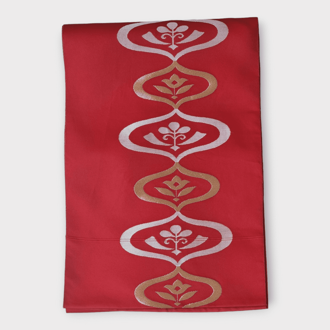 Vintage Hiraki shitate Nagoya Obi Rot Blumen