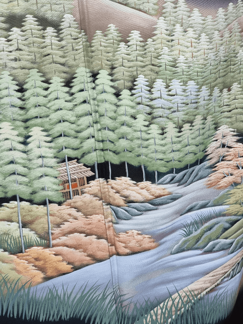 Vintage Kuro-Tomesode Kimono Damen Wald