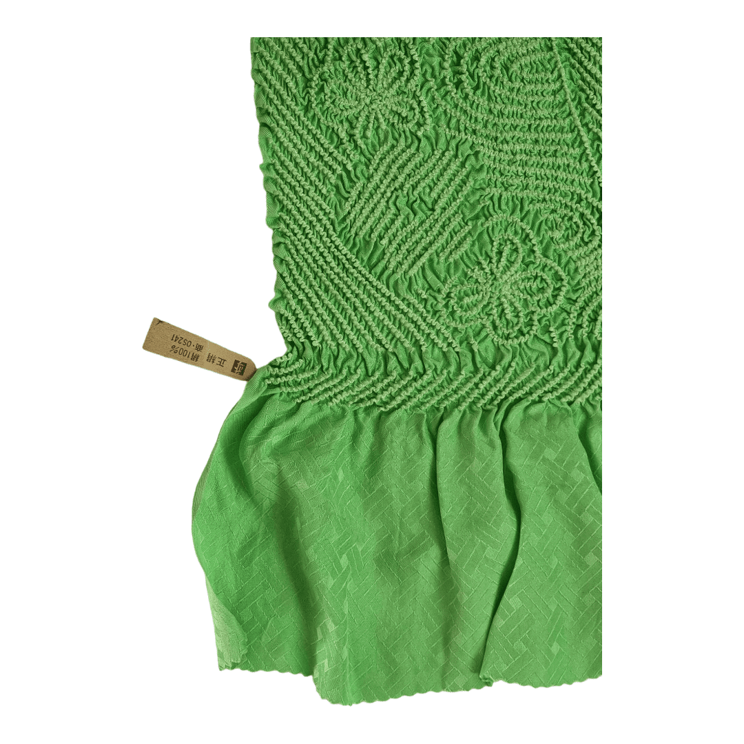 Vintage Obiage Grün Shibori Seide Higaki ungetragen