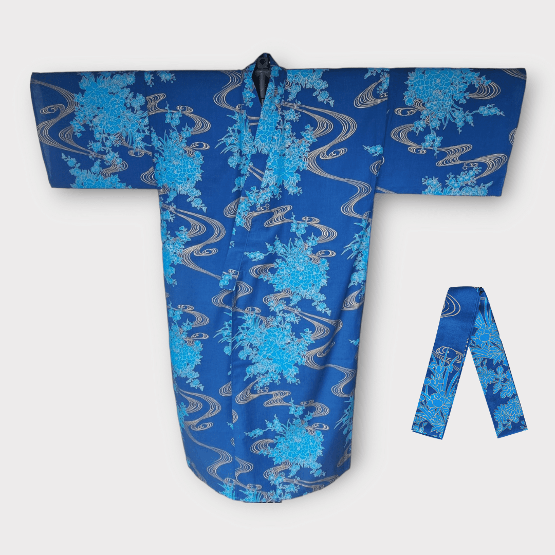 Plus Size Yukata Kawa Blau inkl. Obi #farbe_Blau