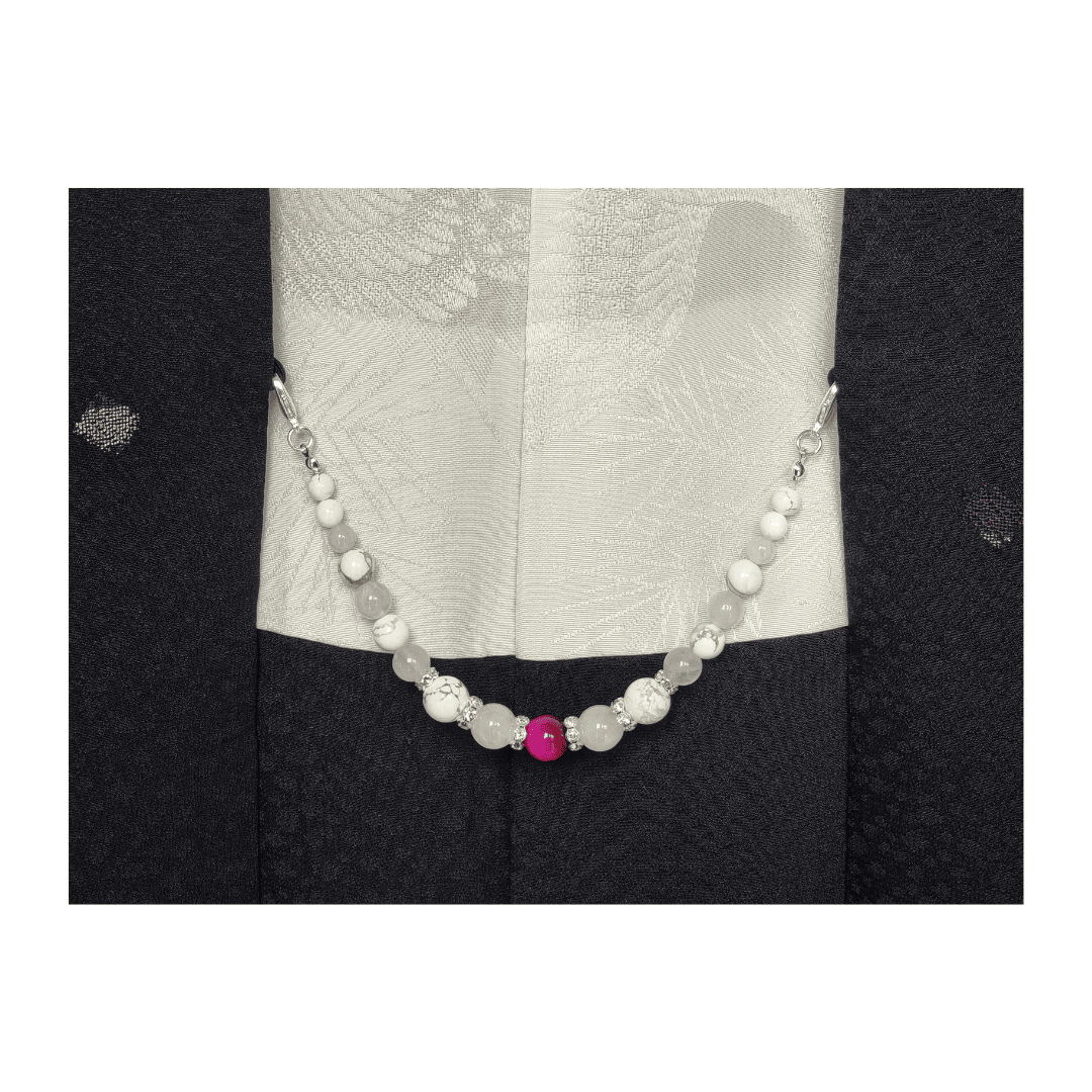 Haori Himo Kette Rosa Tigerauge und Rosenquarz