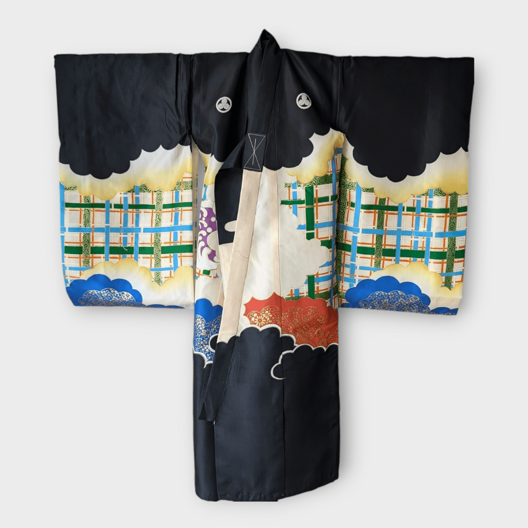 Vintage Furisode Kimono Kinder Drache und Falke Gr. 116 / 122
