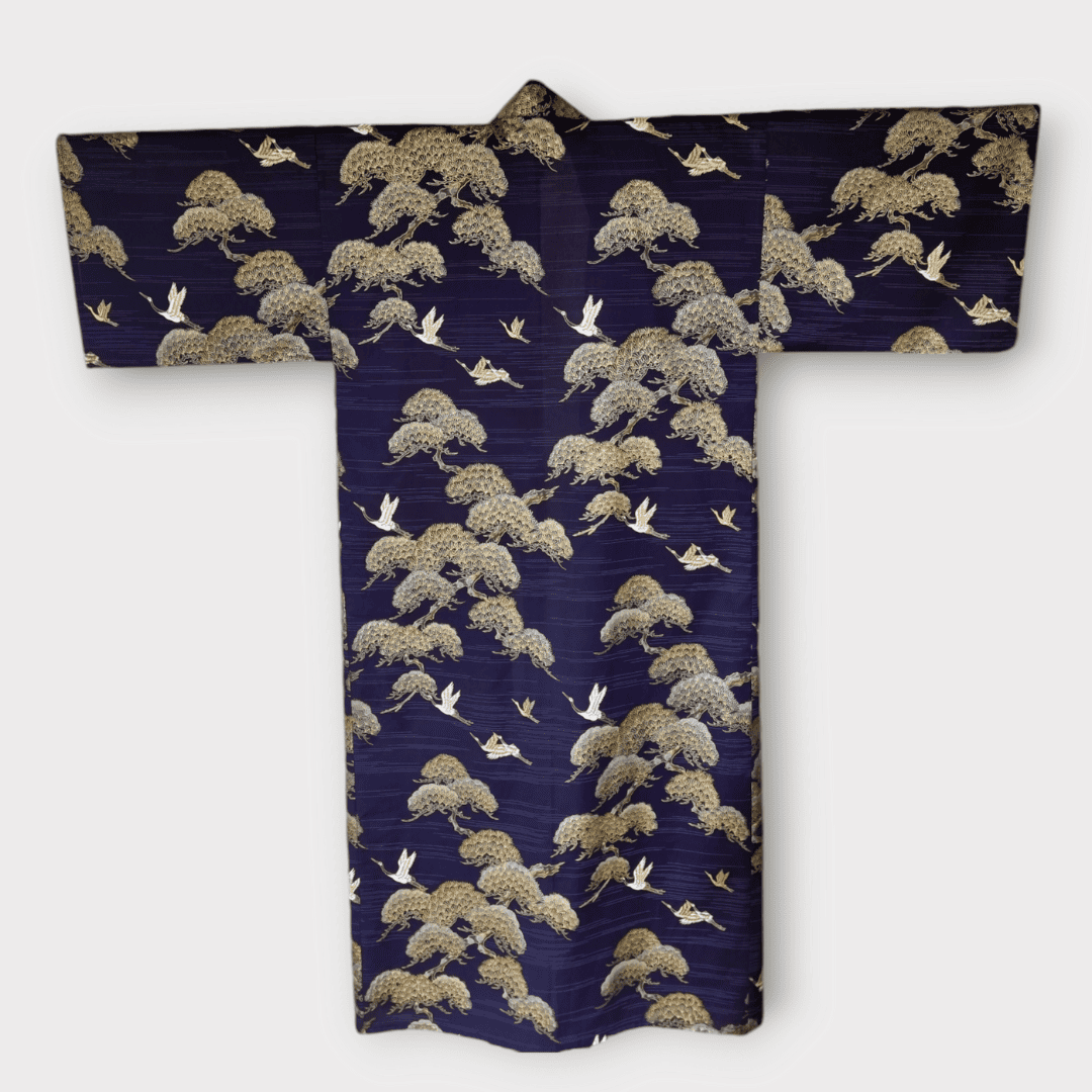 Yukata Herren blau Kranich inkl. Obi