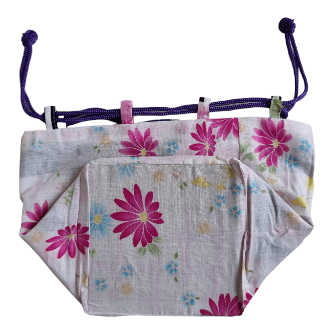 Kinchaku Beutel Wendetasche gestreift-Blüten
