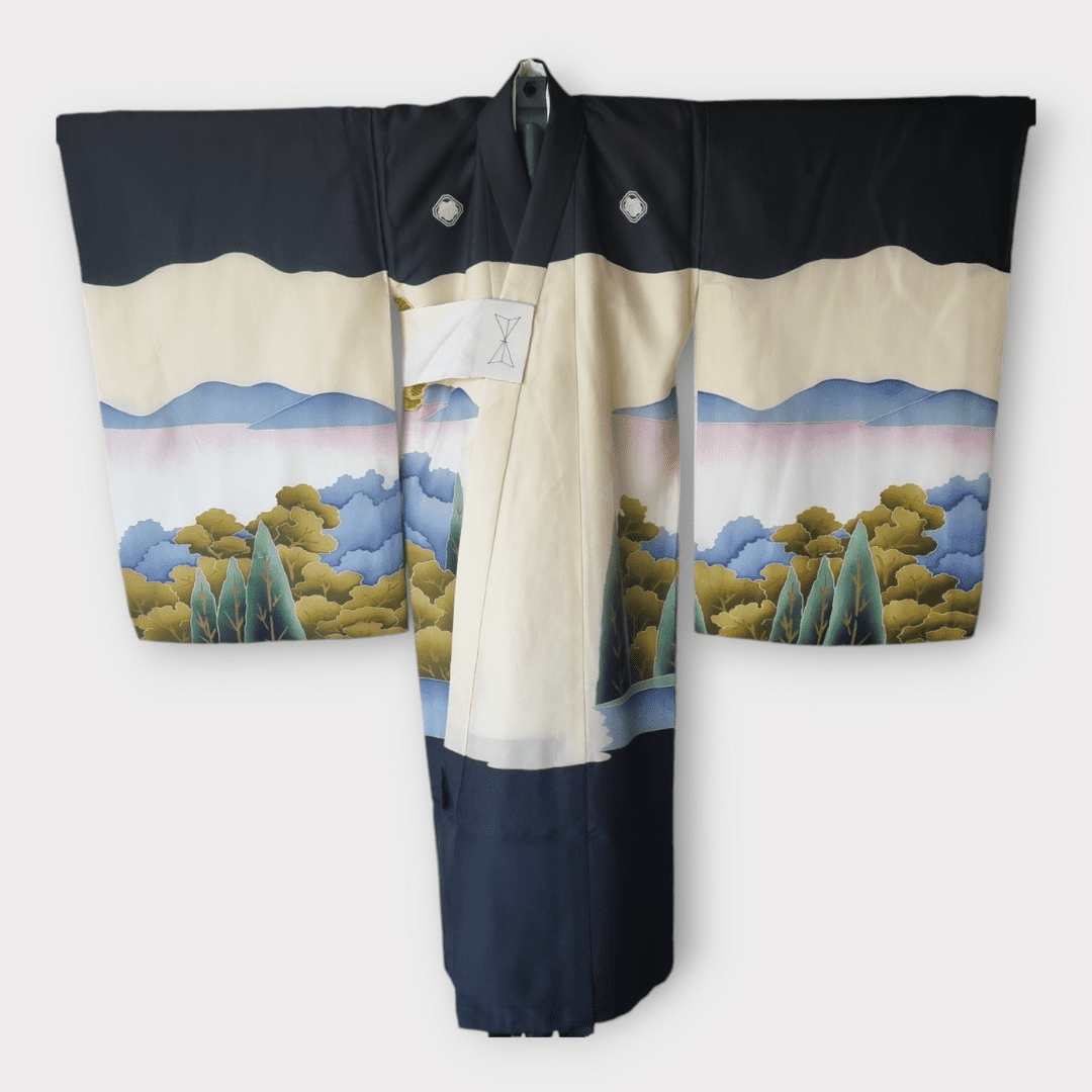 Vintage Furisode Kimono Kinder Set Pagode Gr. 116 / 122