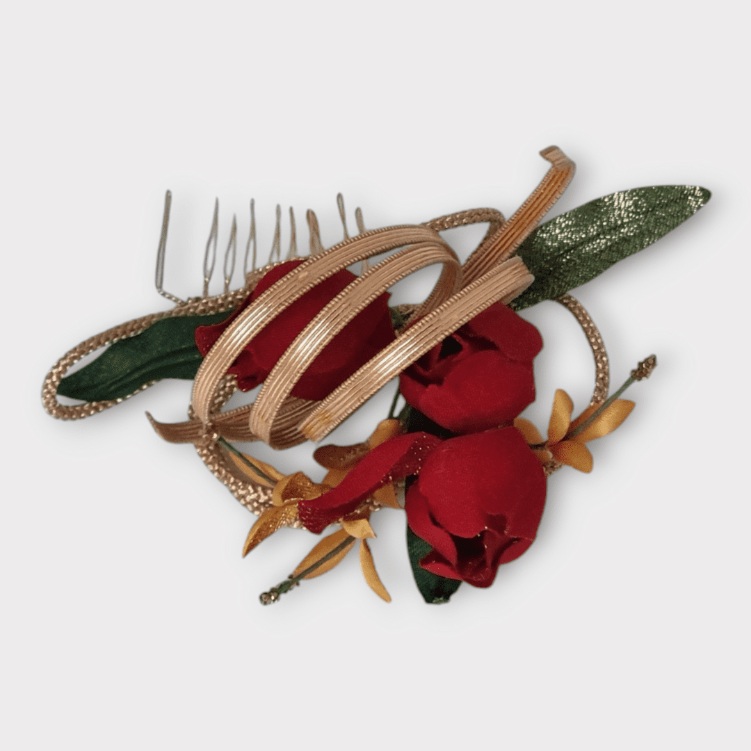 Vintage Kanzashi Set 3-teilig rote Blumen