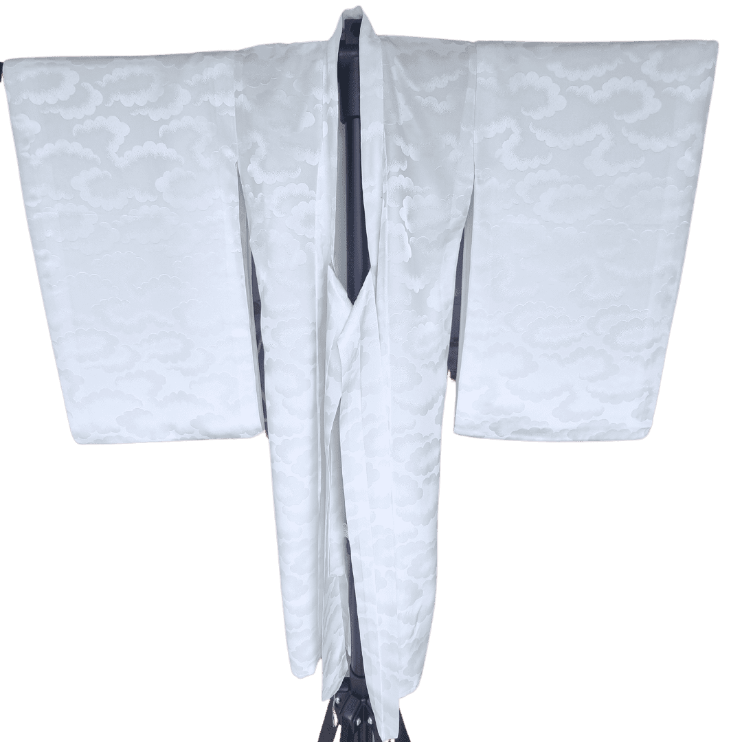 Vintage Kinder Kimono Juban Weiß Wolken Gr. 116 / 122