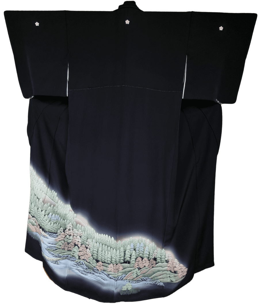 Vintage Kuro-Tomesode Kimono Damen Wald