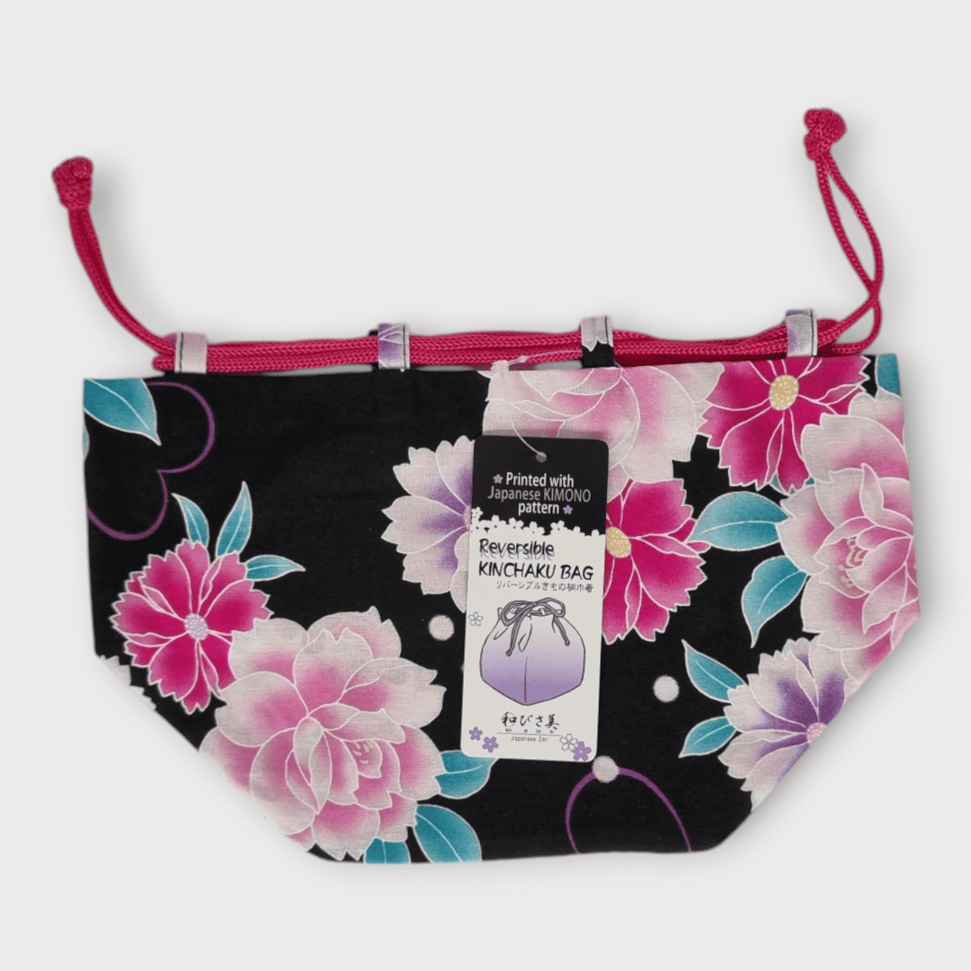 Kinchaku Beutel Wendetasche Schwarz-Rosa