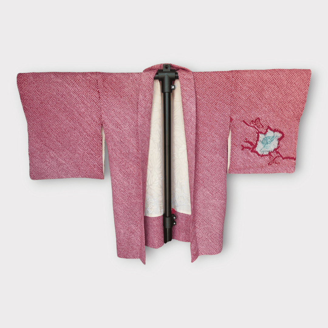 Vintage Haori Damen Weinrot mit blauen Blumen