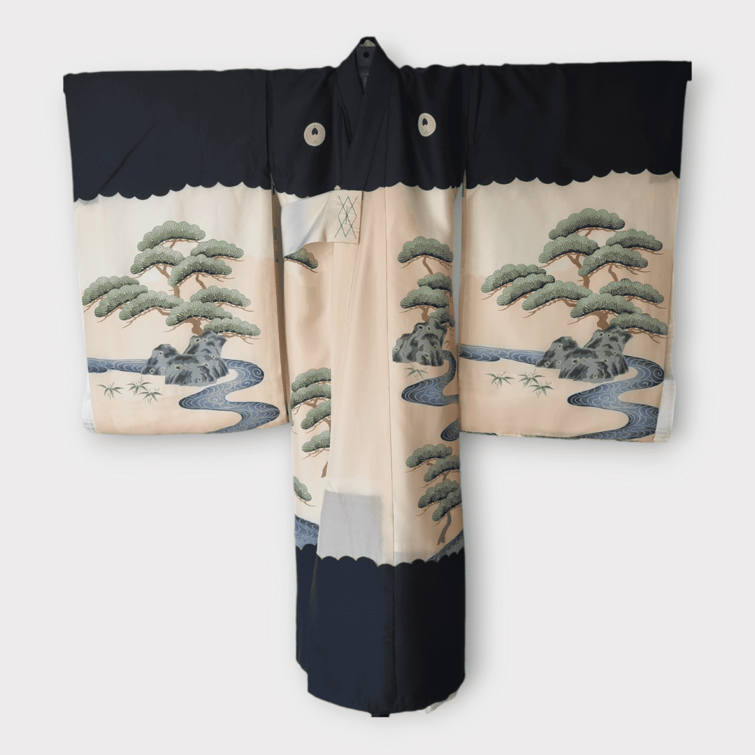 Vintage Furisode Kimono Kinder Set Samurai 116 und 122