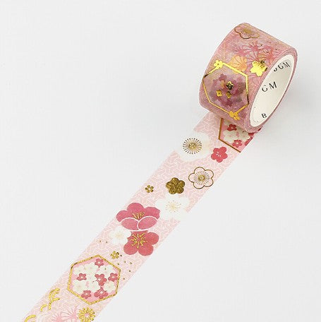 BGM Washi Tape Rolle mit vielen Blumen #farbe_Kimono Pflaume