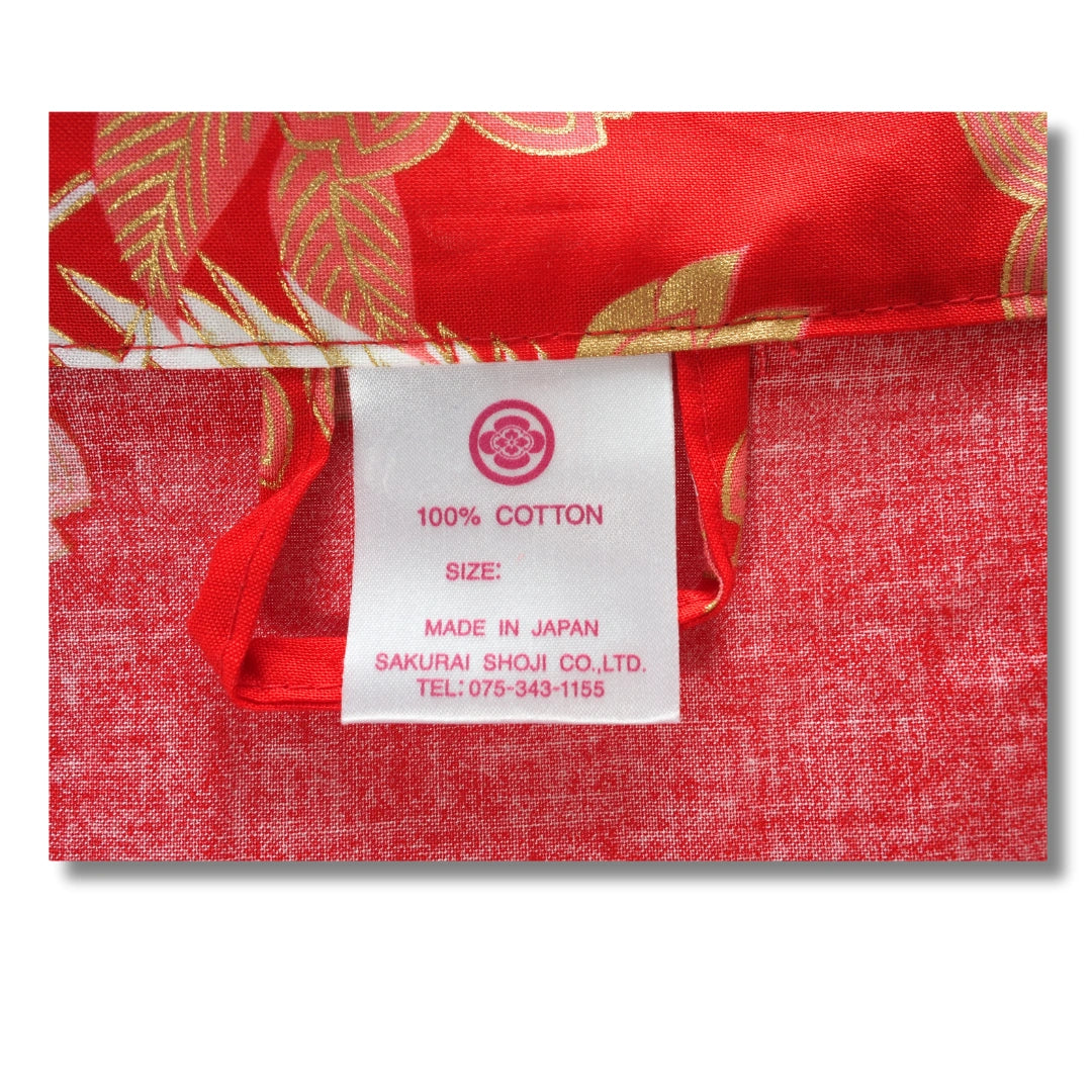 Damen Yukata kurz rot mit Kranichen & Blumen