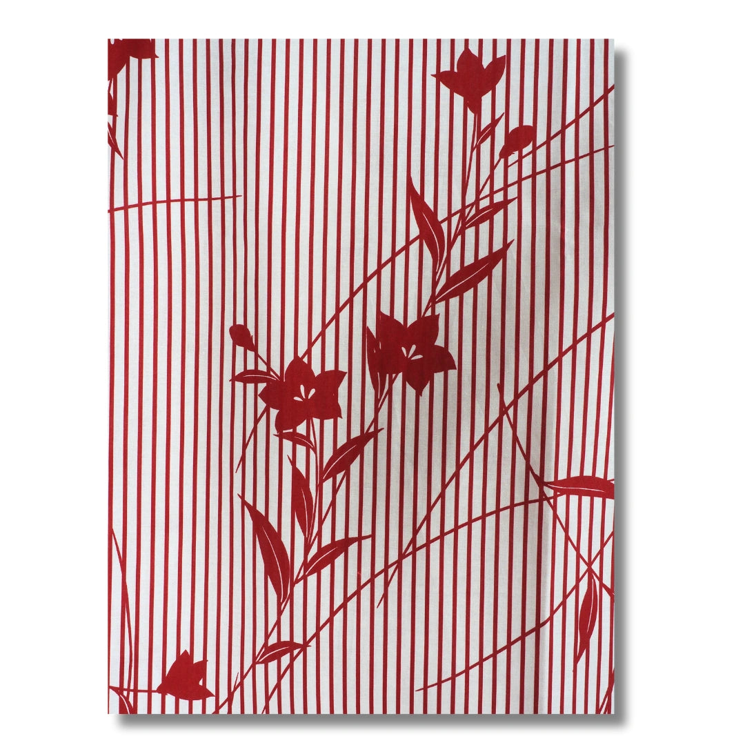 Damen Yukata kurz weiß mit roten Streifen & Blumen