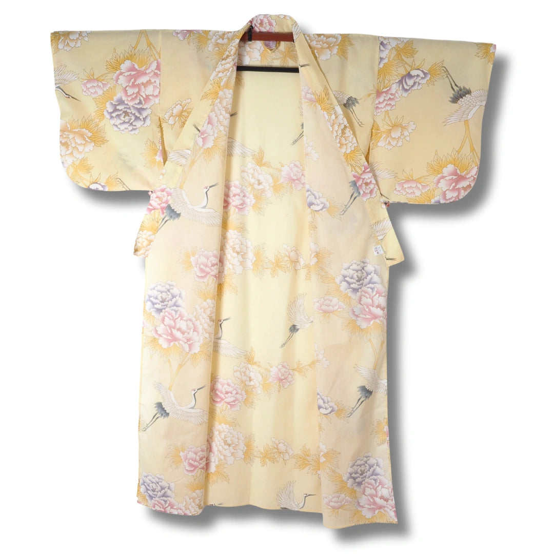 Damen Yukata gelb mit Blumen & Kranichen