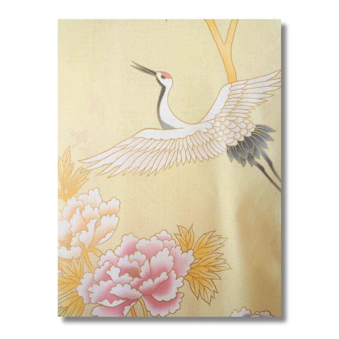 Damen Yukata gelb mit Blumen & Kranichen