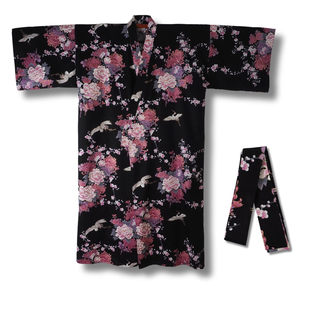 Plus Size Damen Yukata Pfingstrosen und Kranich