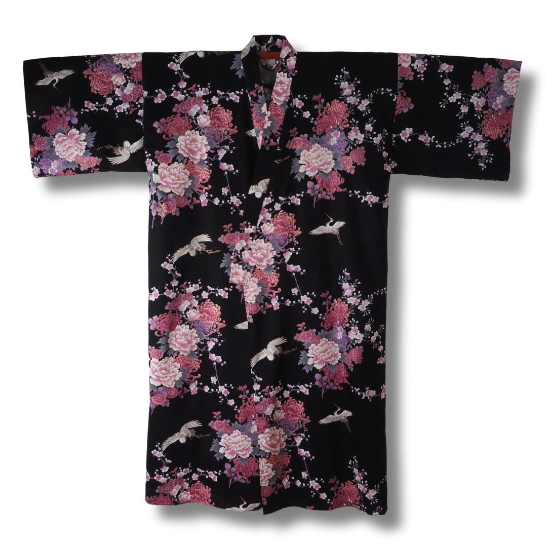 Plus Size Damen Yukata Pfingstrosen und Kranich