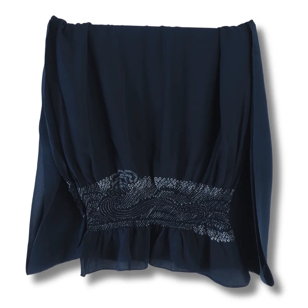 Dunkelblauer Vintage Heko Obi zusammengelegt, mit Shibori-Wirbel-Muster