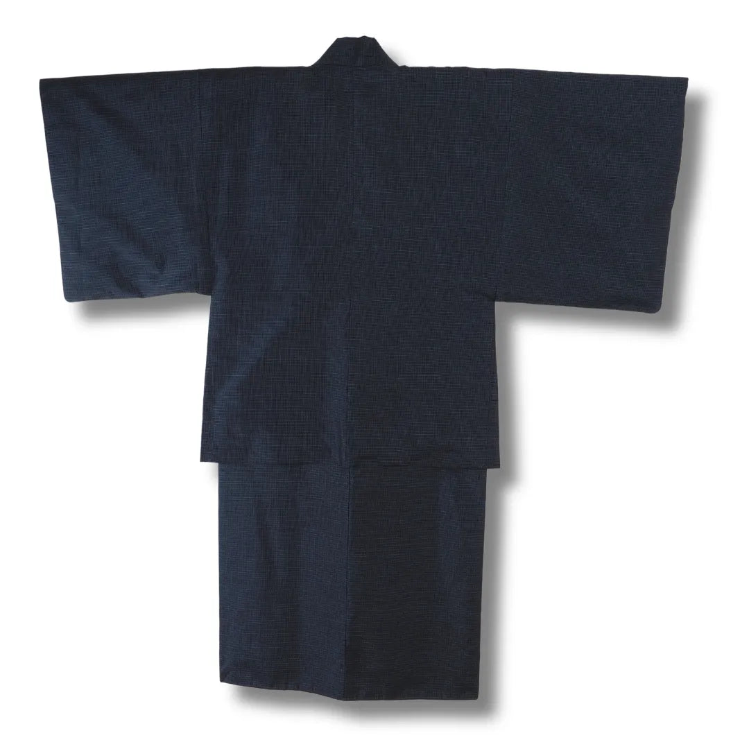 Dunkelblauer Vintage Herren-Haori über Kimono, Rückansicht
