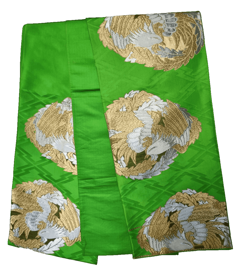 Vintage Fukuro Obi Grün mit goldener Bestickung