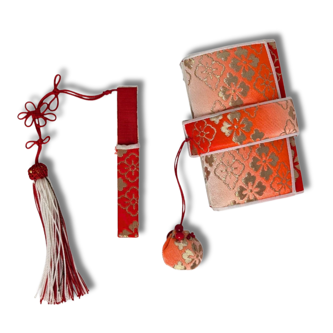Hakoseko & Kanzashi-Hülle – Rot mit Blütenmuster