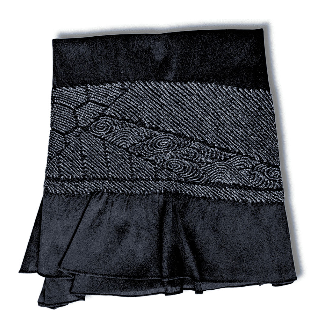 Vintage Heko Obi schwarz Wellenmuster