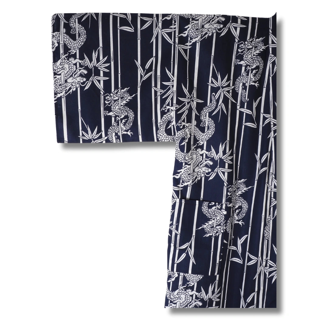 Kurzer Herren Yukata dunkelblau mit weißen Bambus & Drachen