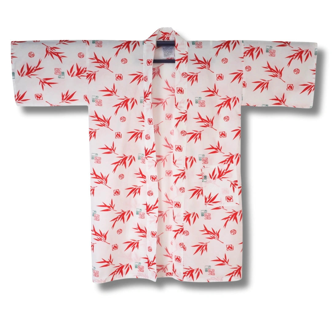 Kurzer Herren Yukata weiß mit roten Blättern