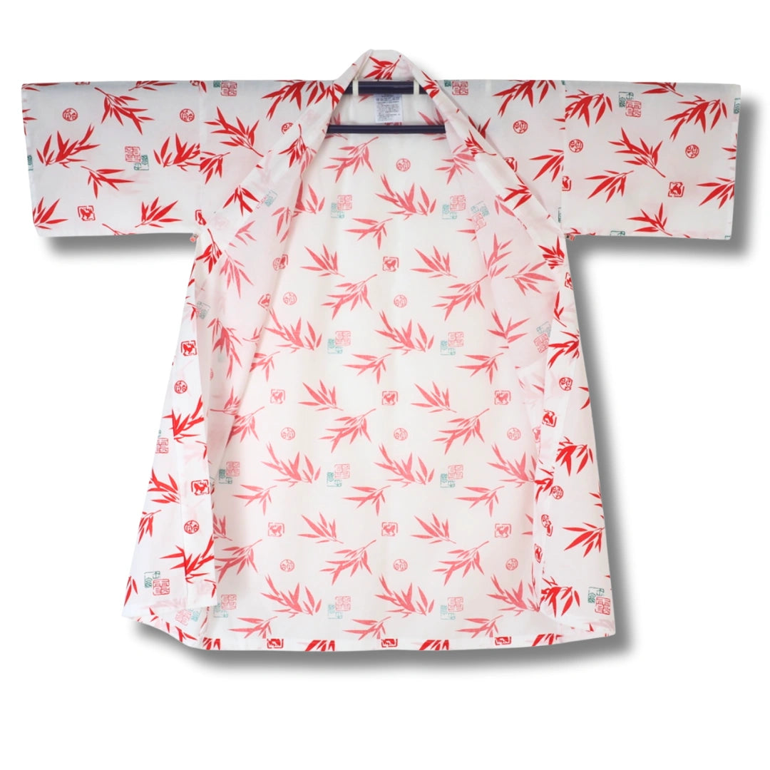 Kurzer Herren Yukata weiß mit roten Blättern