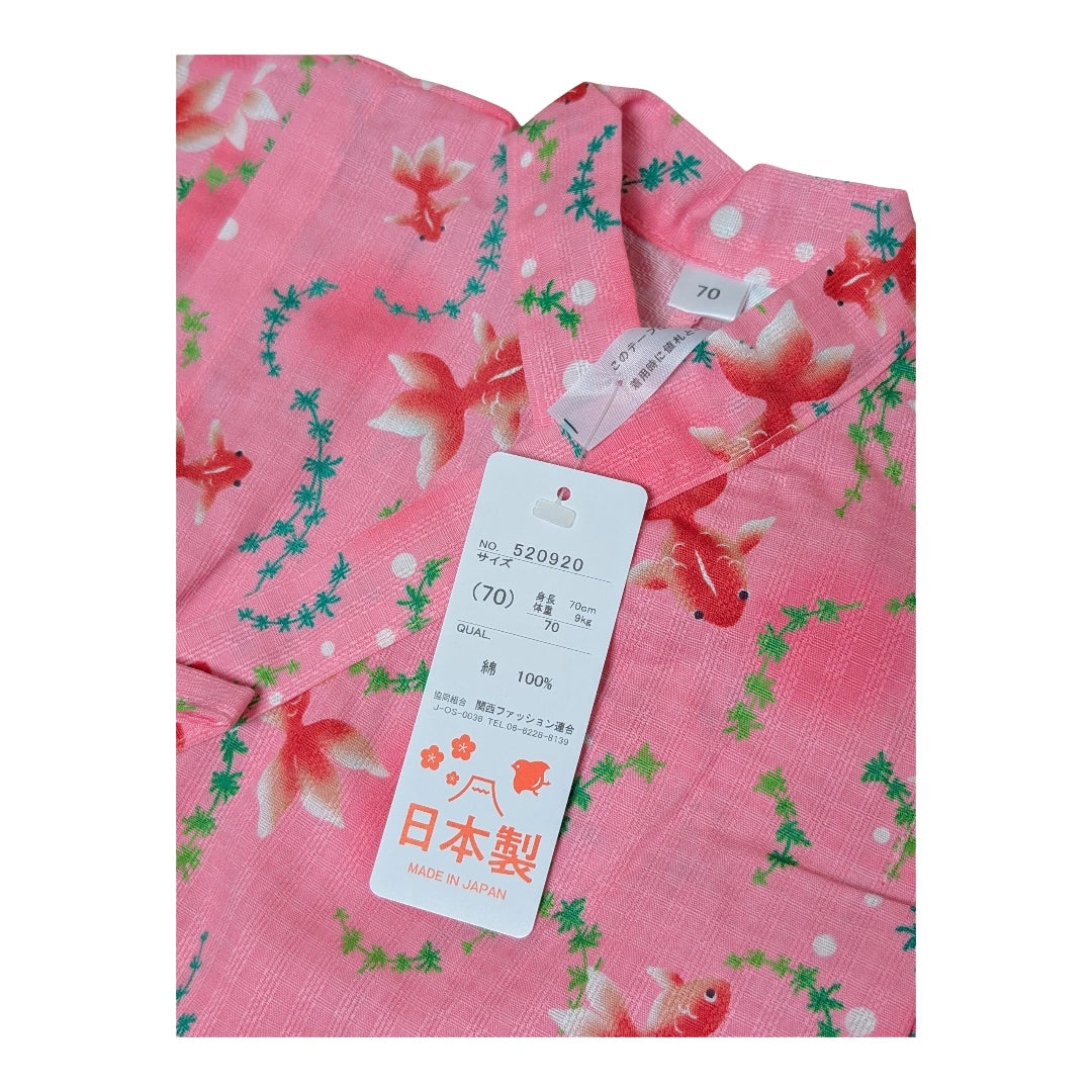 Baby Kimono Babystrampler Rosa Goldfische Gr. 68 - 86