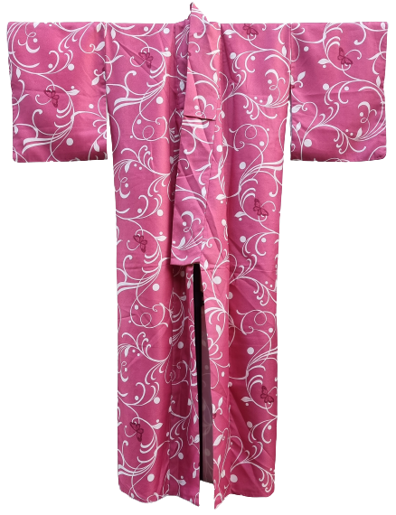 Vintage Komon Damen Kimono pink mit Schmetterlingen