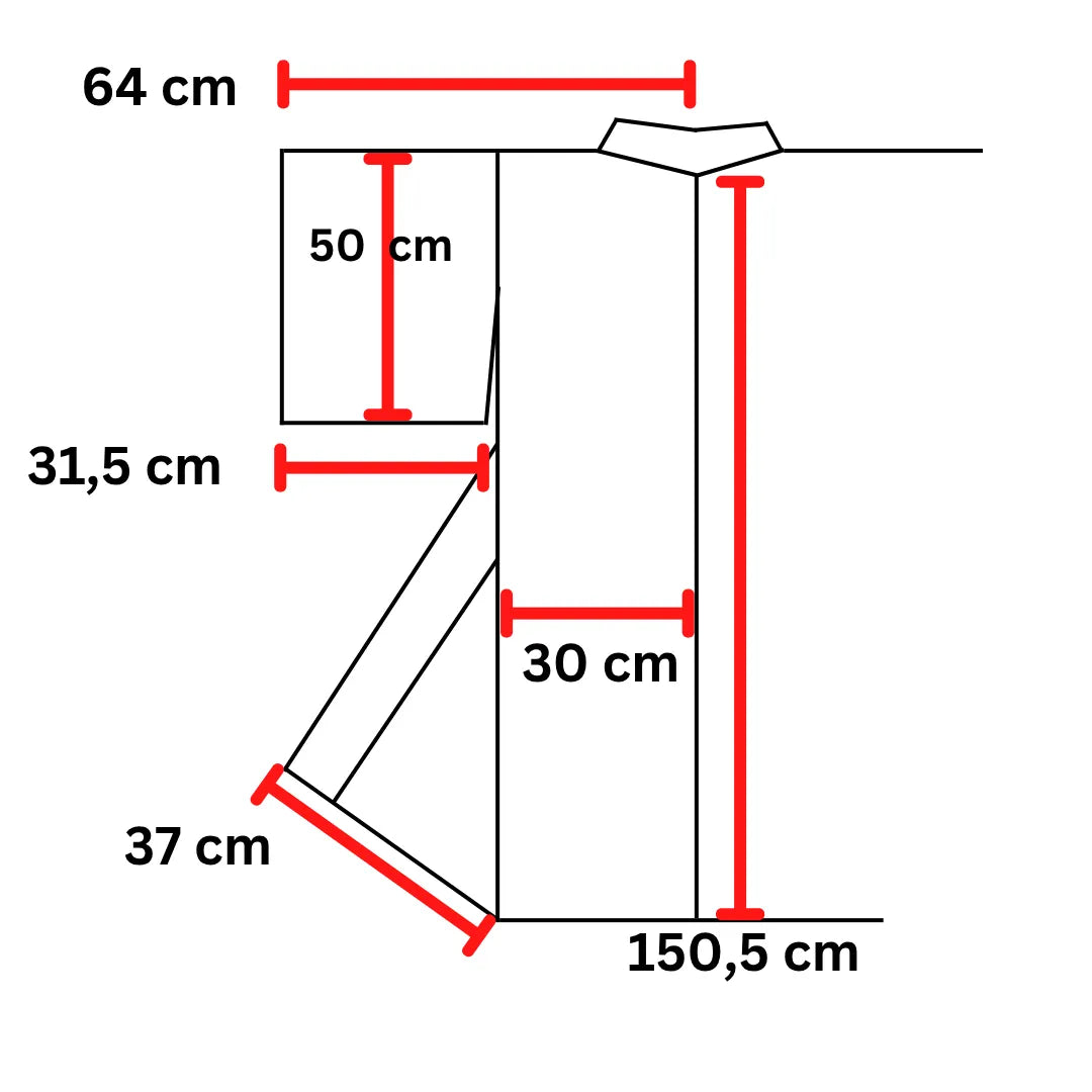 Maßdiagramm des Vintage Komon-Kimono: Breite 64 cm, Länge 150,5 cm