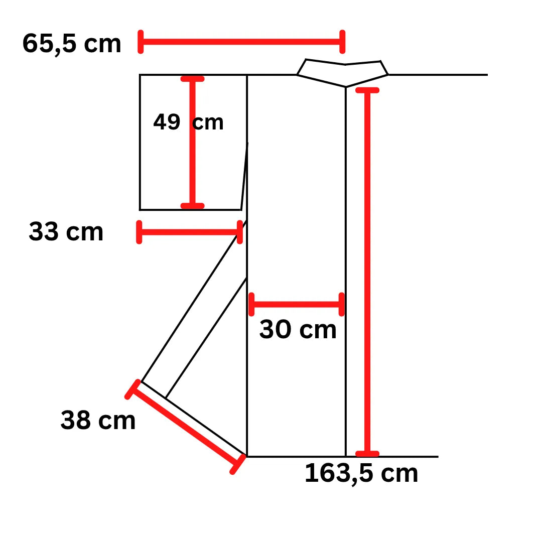 Maßdiagramm des Vintage Komon-Kimonos: Breite 65,5 cm, Länge 163,5 cm