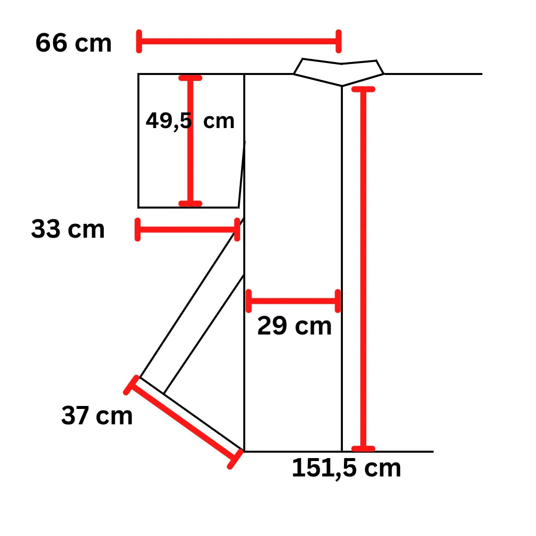 Maßdiagramm des Vintage Yukata: Breite 66 cm, Länge 151,5 cm