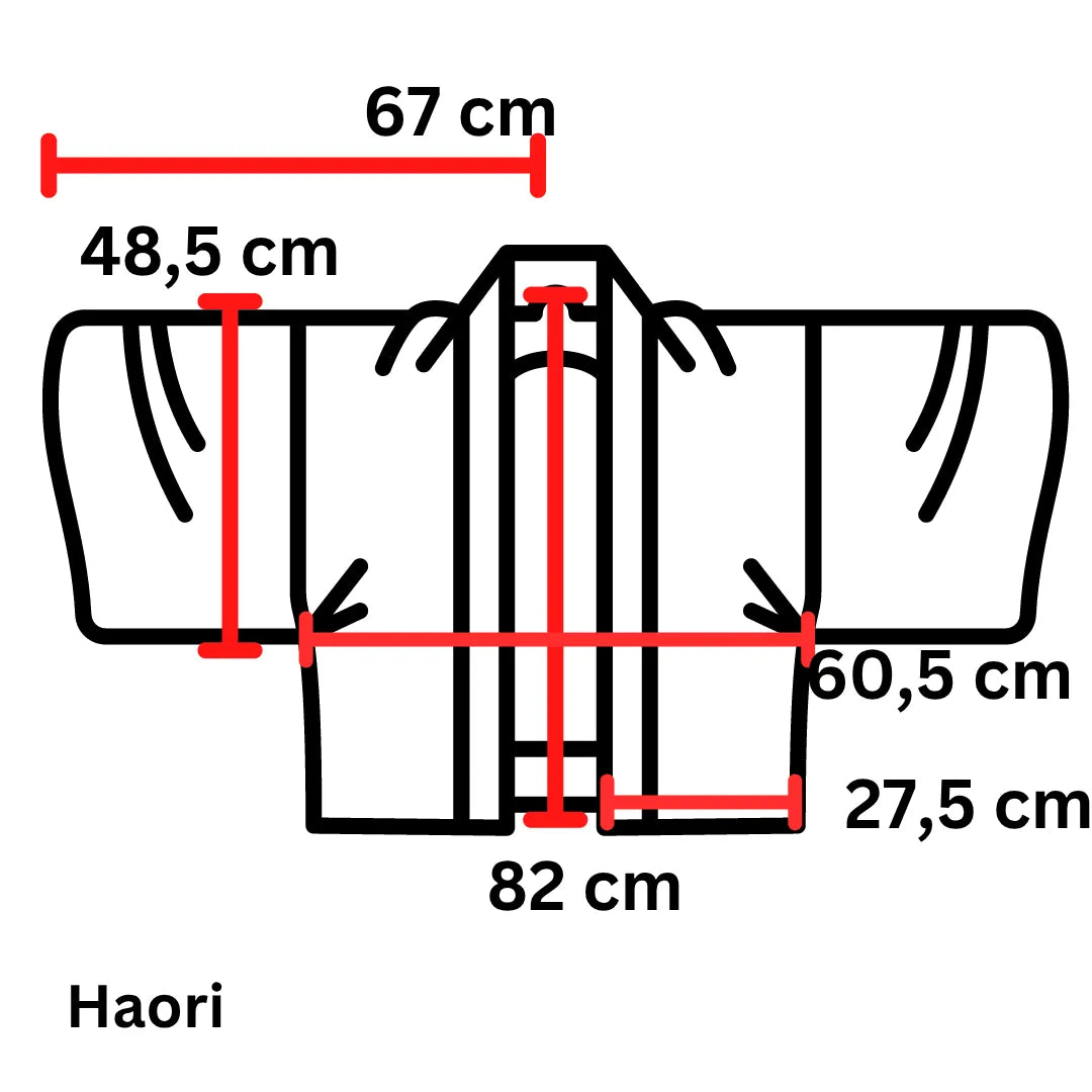 Maßeskizzen Vintage Herren-Haori mit einer Länge von 82 cm