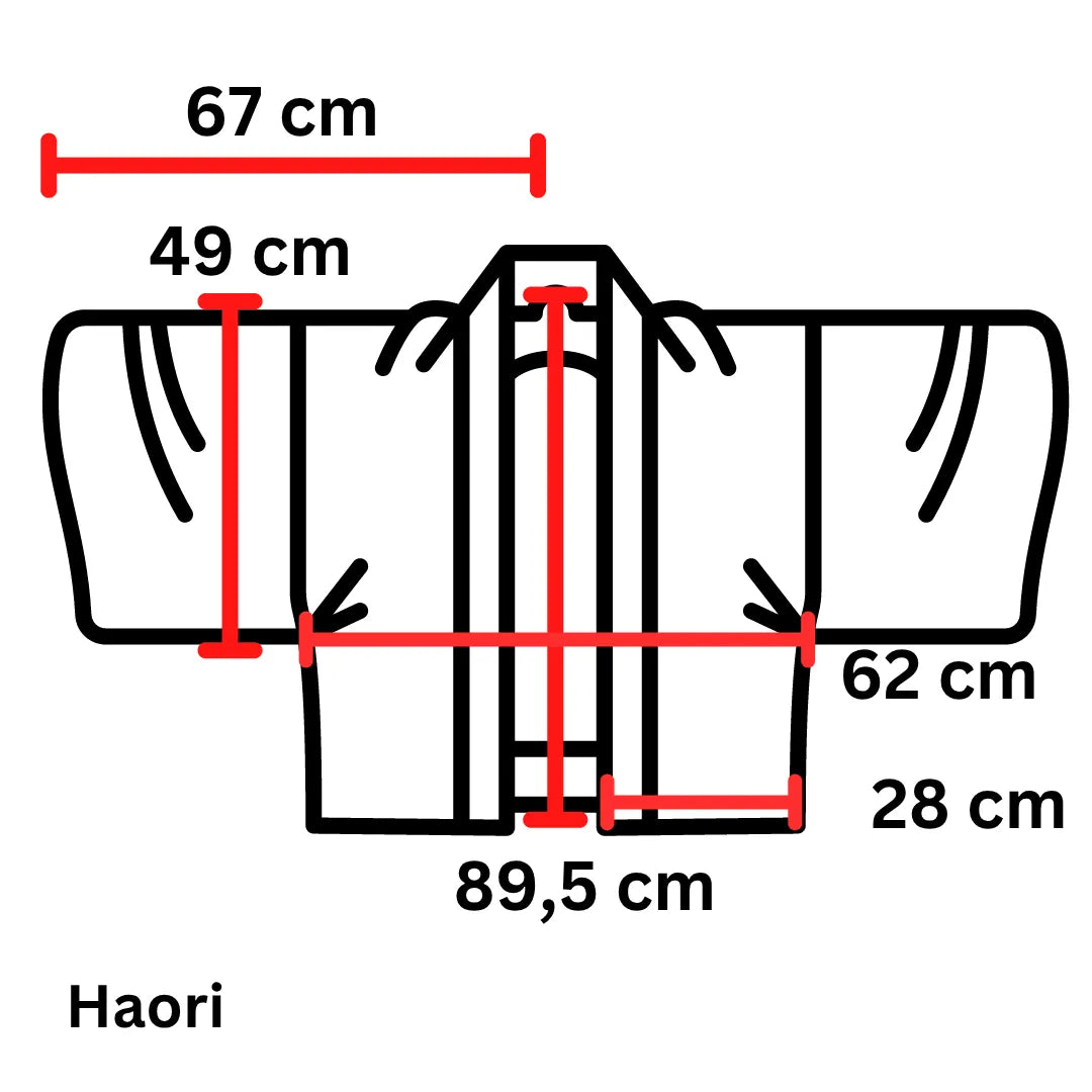 Maßskizzen Vintage Herren-Haori mit allen Maßen, z.B. Länge von 89,5 cm