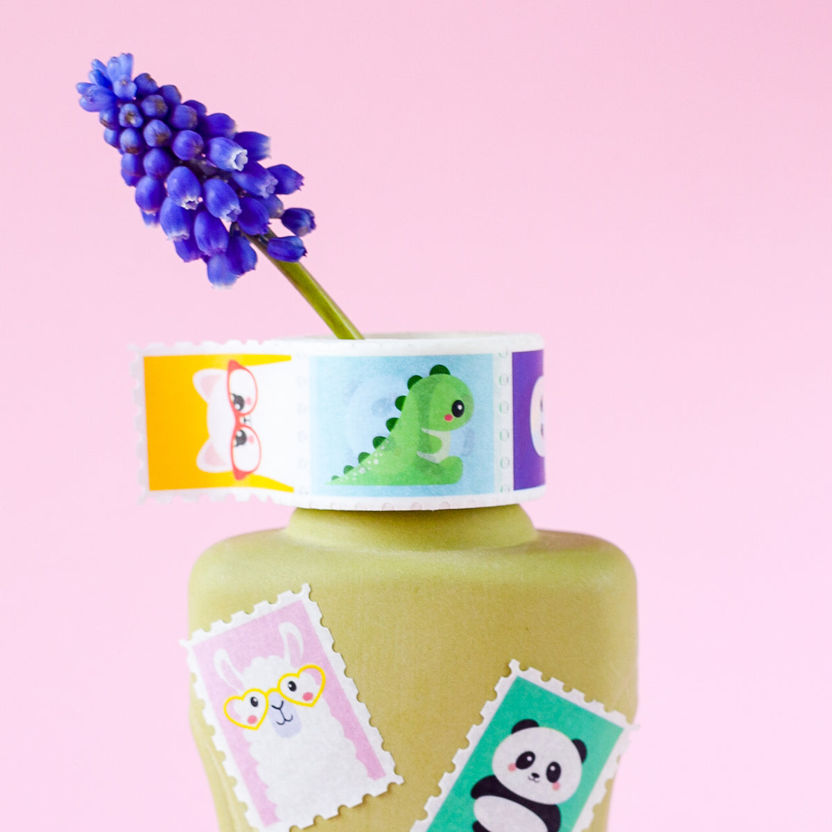 Washi Tape Briefmarken auf Vase #farbe_Kawaii Characters
