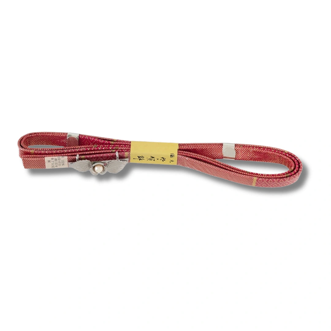 Vintage Obijime Rot mit Obidome in Silber mit Perle unbenutzt